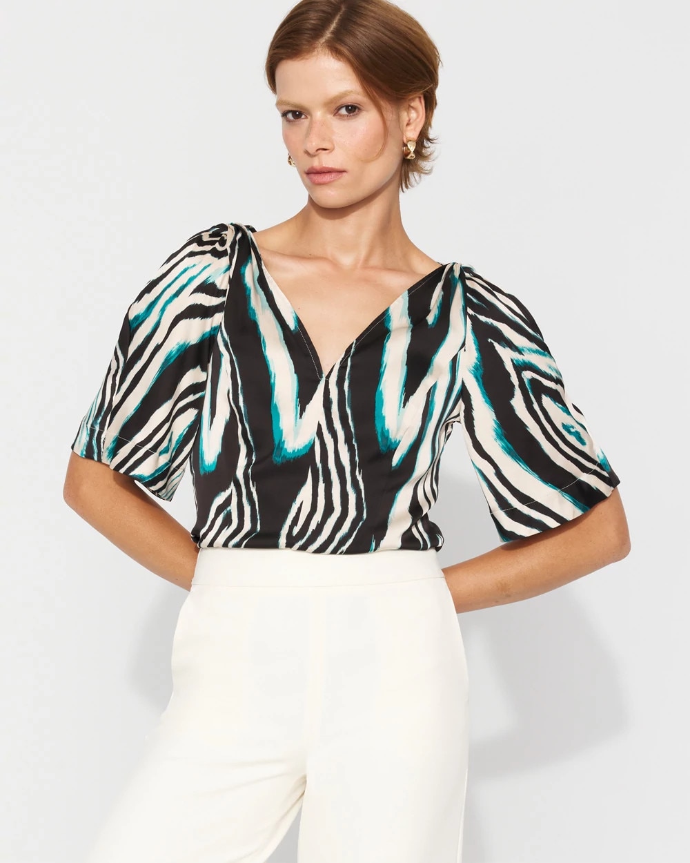 Satin Twist-Shoulder Top | White House Black Market